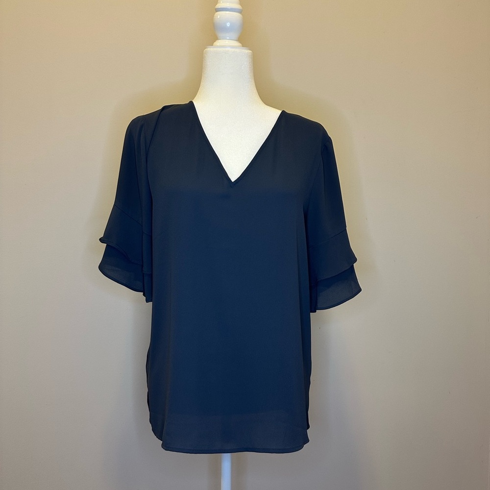 LOFT Charcoal Ruffle Sleeve Blouse